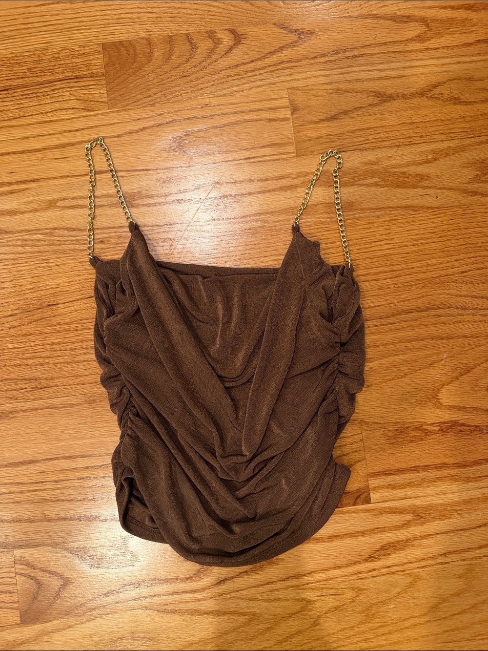 Brown Draped Chain-Strap Women's Tank Top